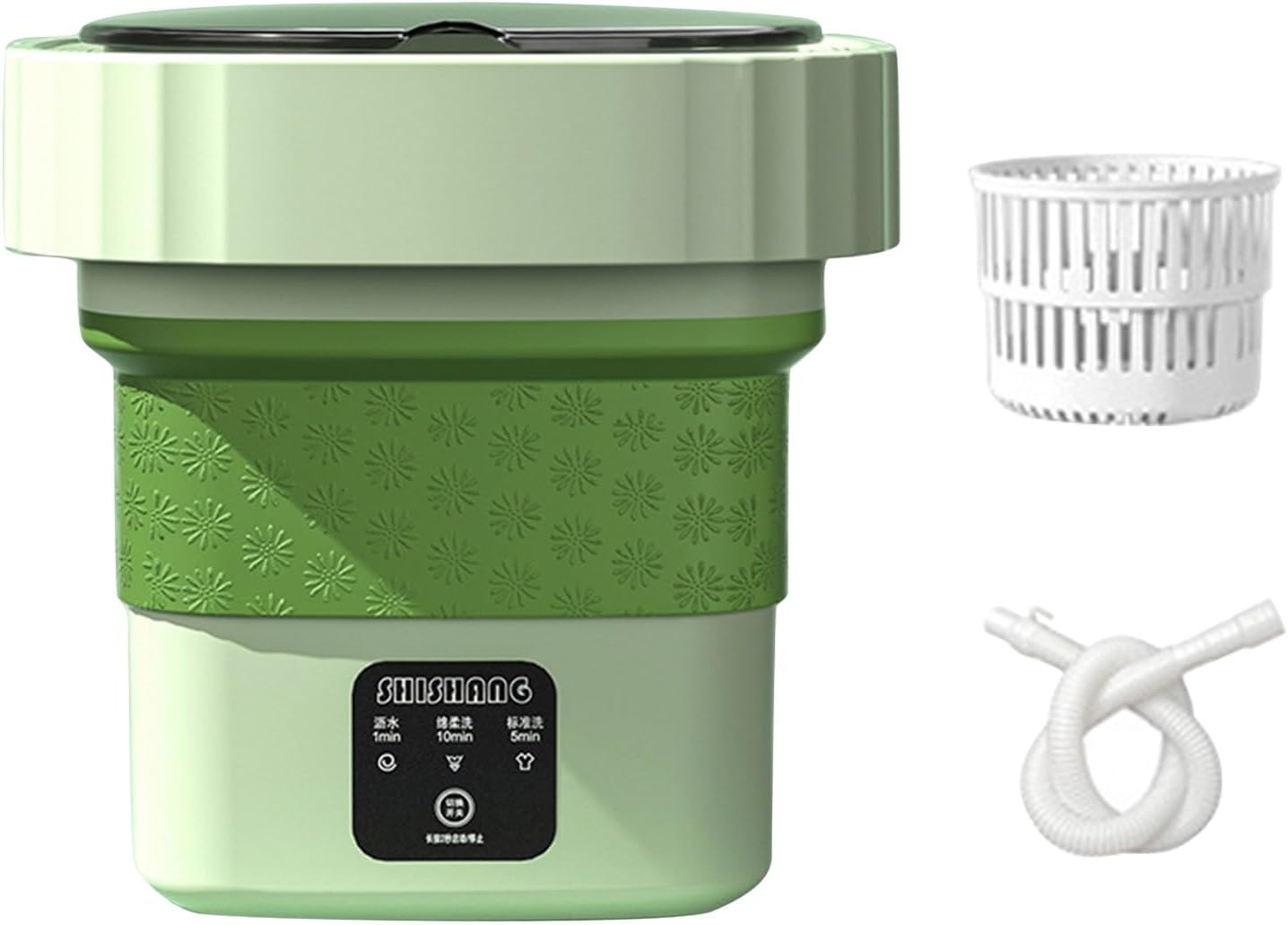 THAMBA Foldable Mini Washing Machine, Small Portable Washing Machine with 3 Modes Deep Cleaning with Blue Light and with Detachable Drain Basket Best Gift Choice (Color : Green)