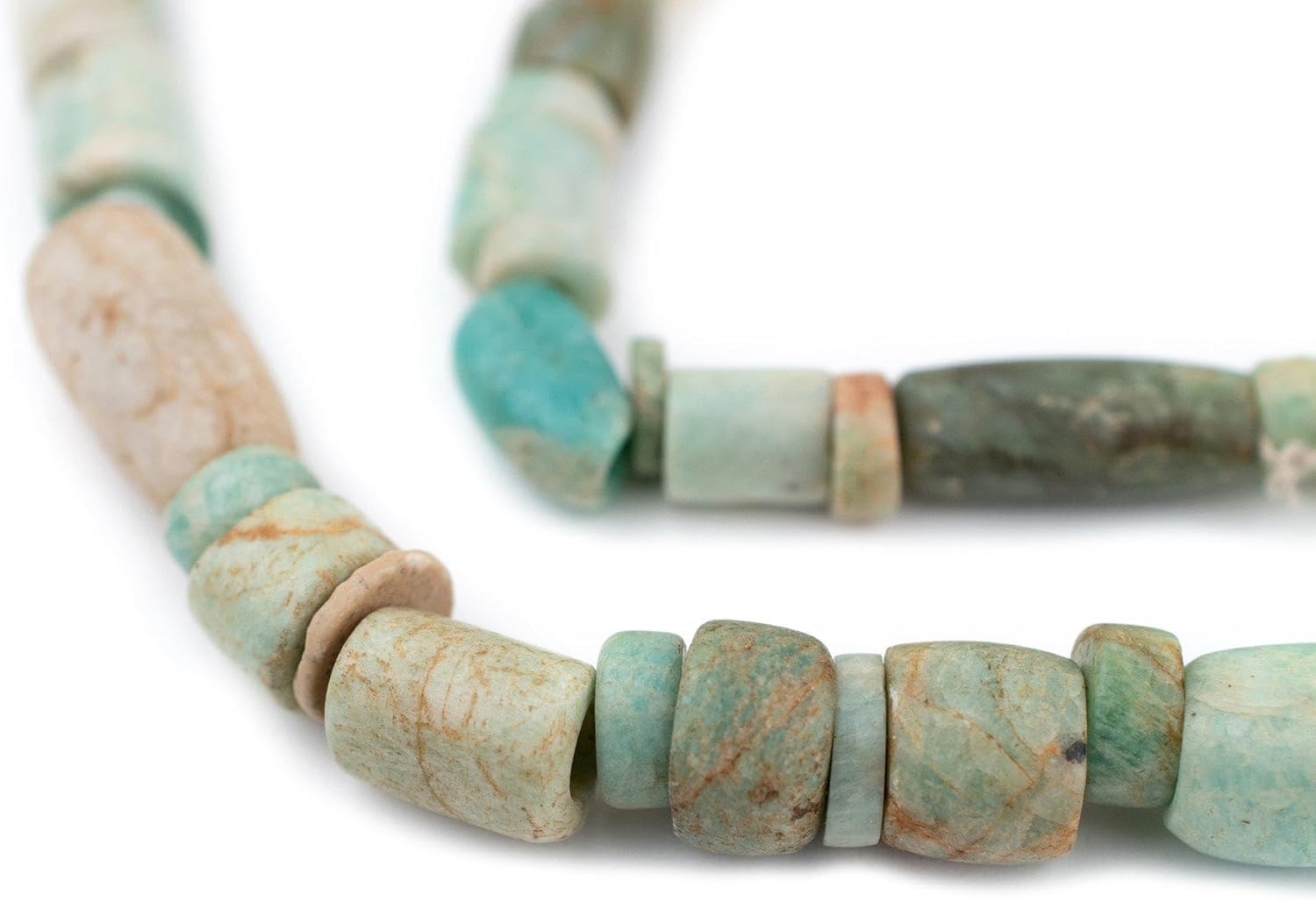 The Bead Chest Ancient Amazonite African Stone Beads #8628 12mm Mali Green Mixed Gemstone Large Hole 38 Inch Strand Handmade