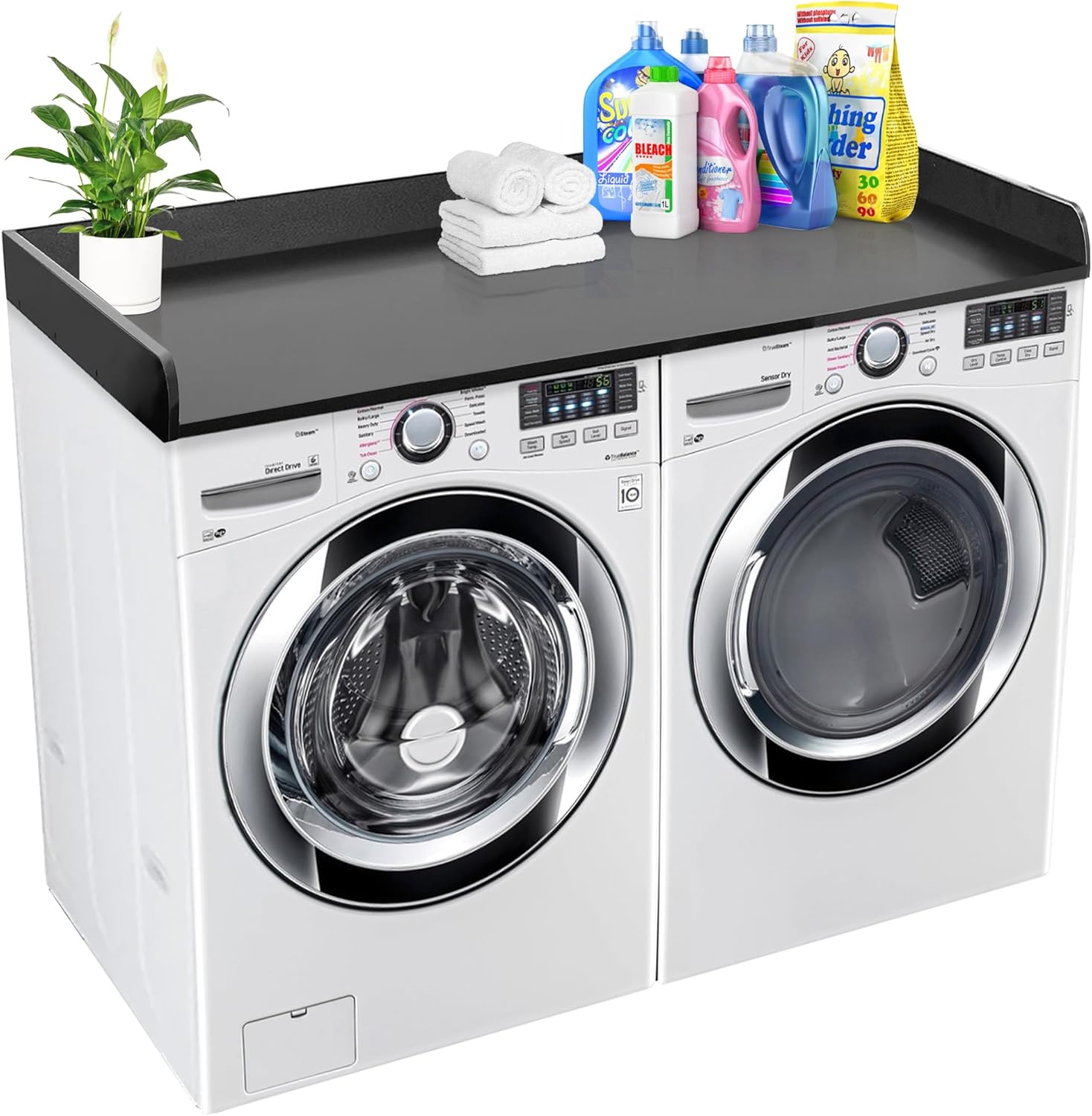 Royxen Washer Dryer Countertop with Solid Wood Core,54“W x 27.5D Laundry Countertop with Edge Rails,Washer and Dryer Topper for Laundry Room Organization(Black)