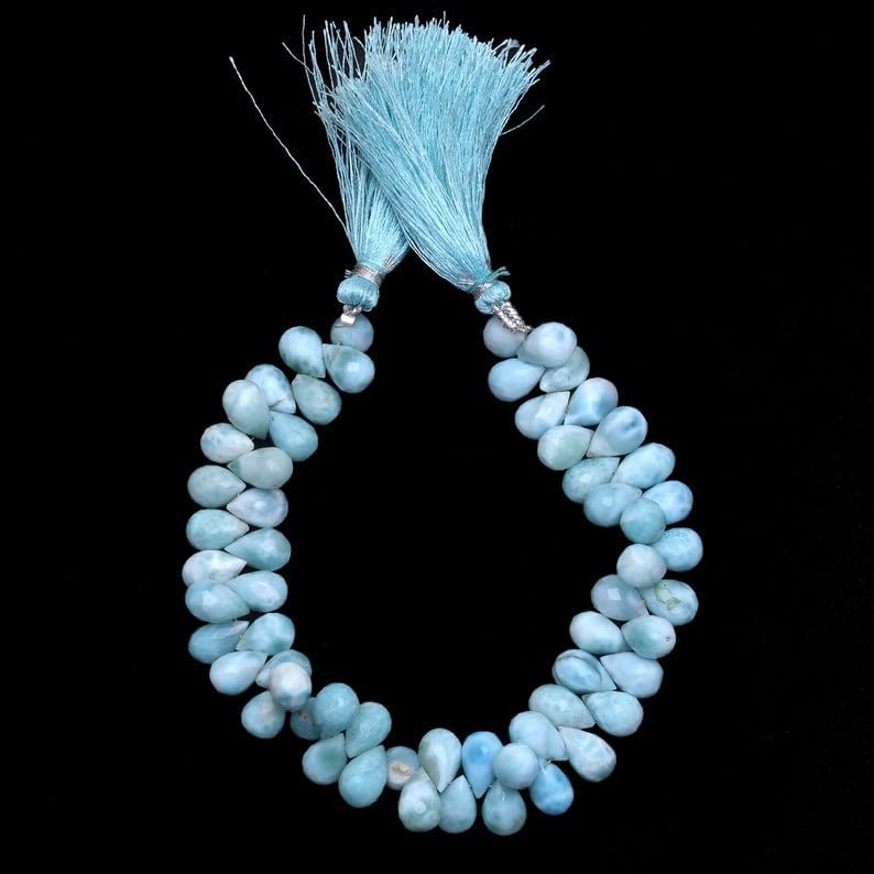 8 inch Strand of Natural Dominican Republic larimar 7x10mm Teardrop Faceted briolette Beads for DIY Jewelry Making. |BRIO_02835