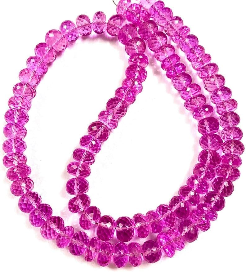 Natural Pink Sapphire roundelle facated Beads 9-10 MM 21 inch Long String Jewelry Making Gemstone Beads for Necklace Bracelet