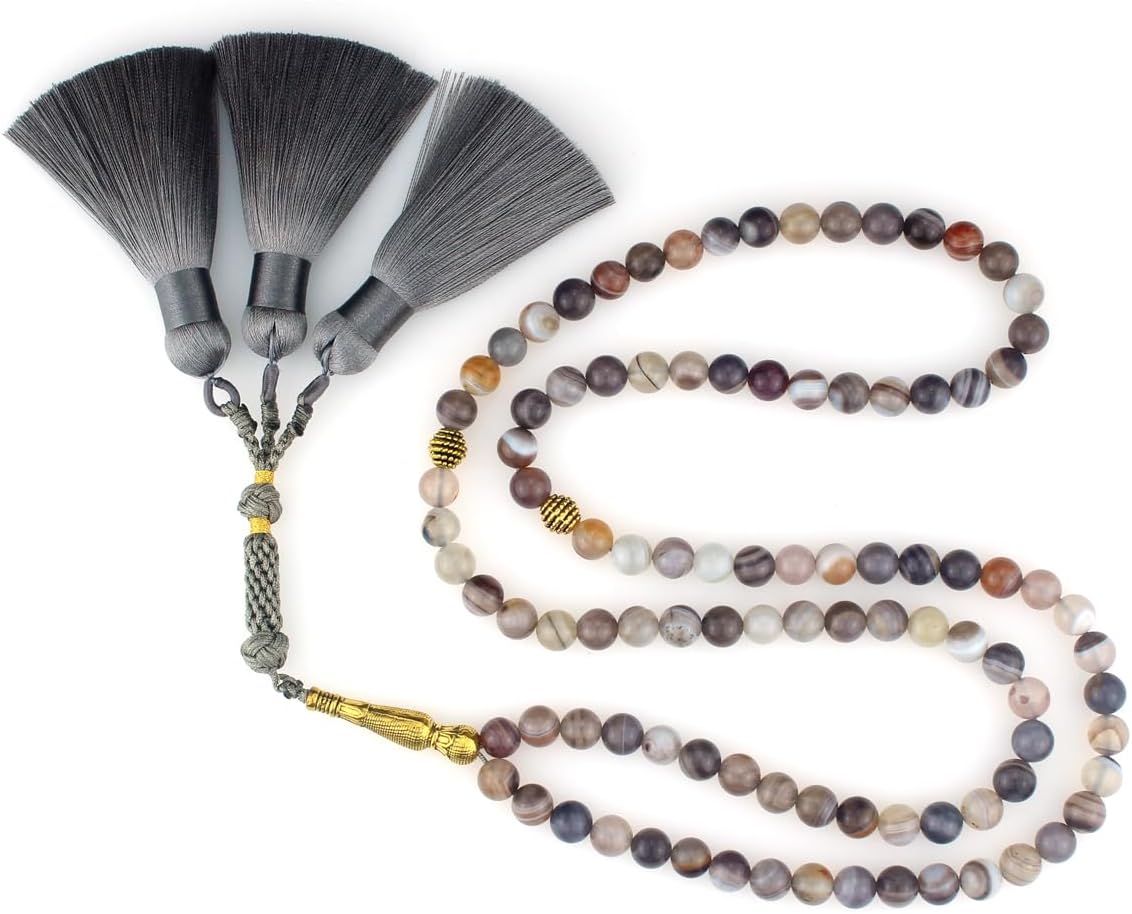 Muslims Islamic Dhikr Tasbeeh Tasbih Prayer Beads, 99 Agate Beads with Tassel