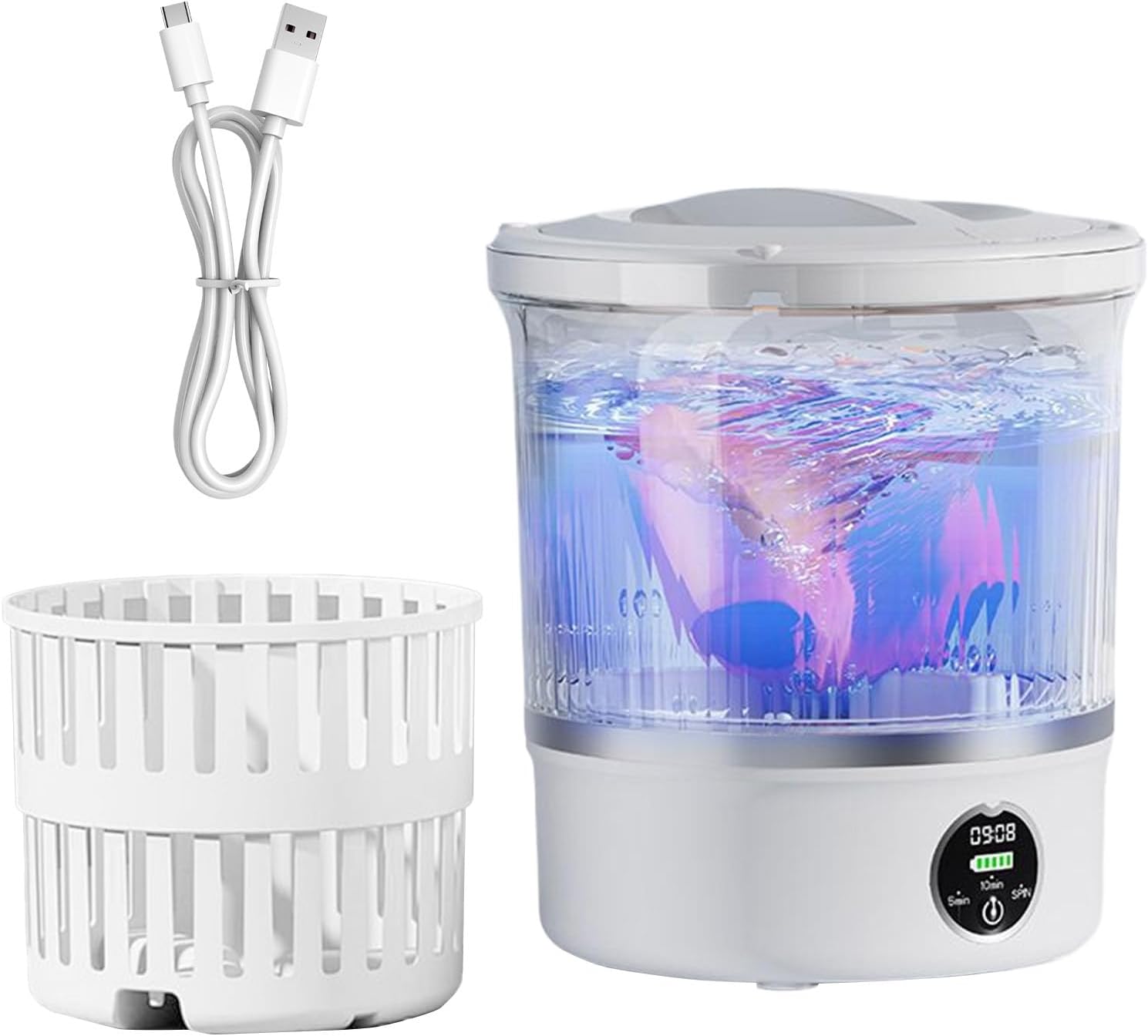 3L Portable Washer - Rechargeable Mini Laundry Machine, Waterproof Non-Slip Washer and Dryer with Convenient Design, Home Appliance Compact Build, Travel Tool Easy Carry, Camping Use for Small Clothes