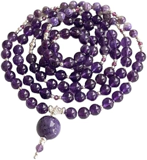 Natural Dark charoite and amethyst 5mm,6mm 108 Mala Beads, Spiritual, Meditation Beads, Reiki, Japa Mala, Buddhist Prayer Beads, Yoga Bracelet, healing beads LKMALA-RRGU-3484