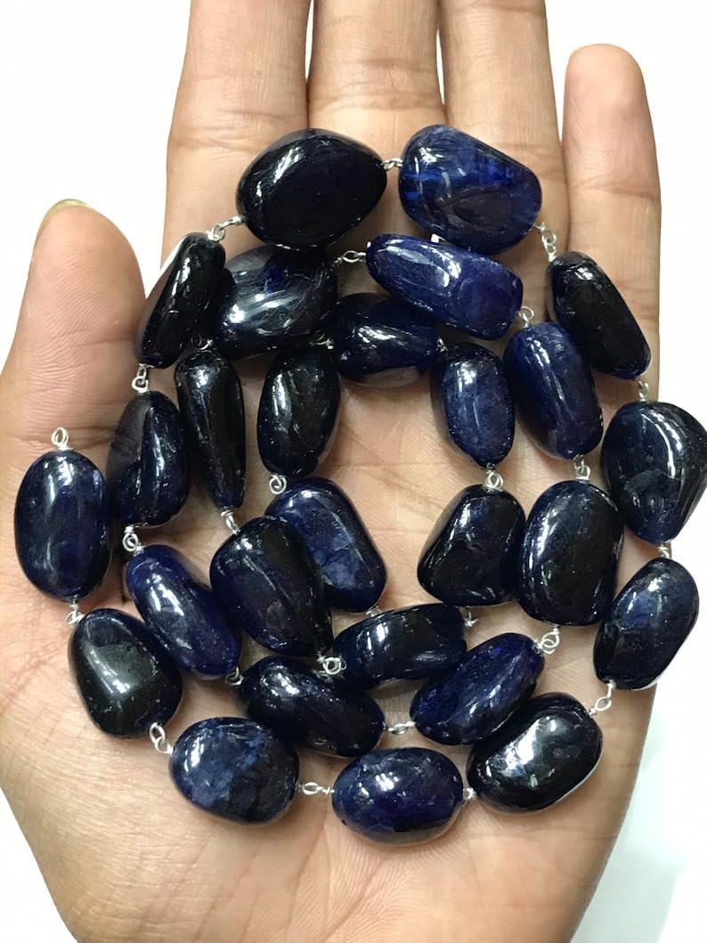 Natural Blue Sapphire Nuggets Smooth Beads 13-16 mm 21 inch Long String Jewelry Making Gemstone Beads for Necklace Bracelet