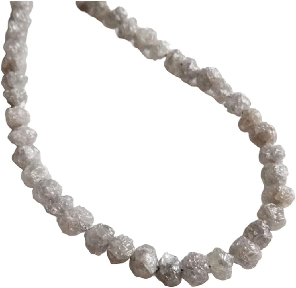 Women's 3-4mm Raw White Diamond Beads, Rough White Diamond Round Beads, Uncut Diamond, Raw White Diamond Necklace (2.5IN To 5IN Options) - PPD460