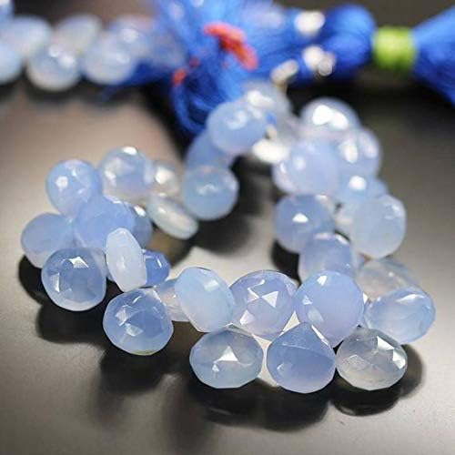 1 strand blue chalcedony heart drop faceted 7'' long strand gemstone beads, jewelry supplies for jewelry making, bulk beads, for meditation jewellery gemstone 10mm to 13mm
