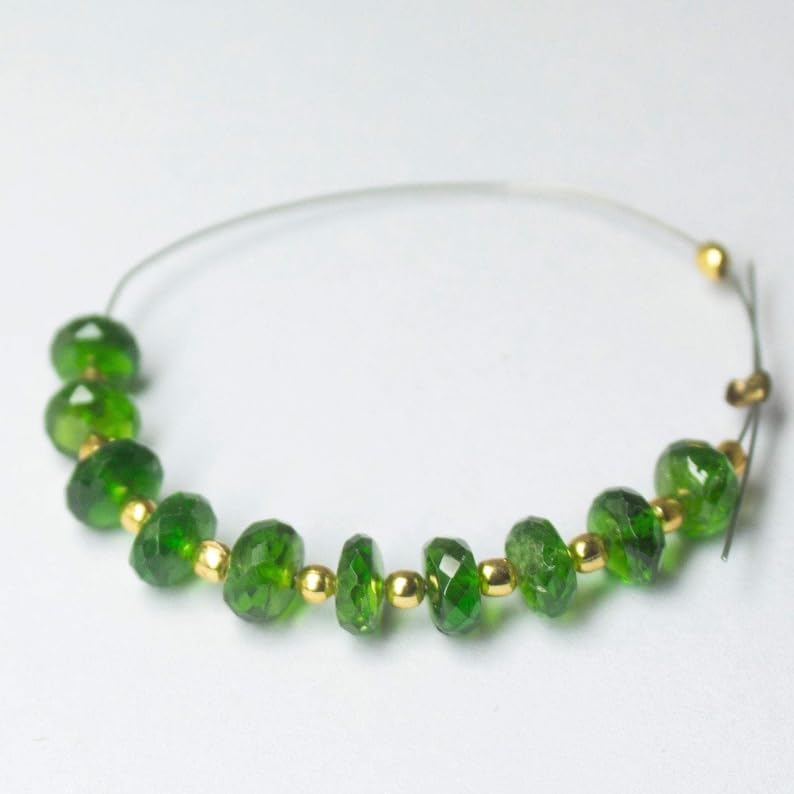 7 inch Strand of Natural Green Chrome Diopside 6mm Rondelle Faceted briolette Beads for DIY Jewelry Making. |BRIO_03794