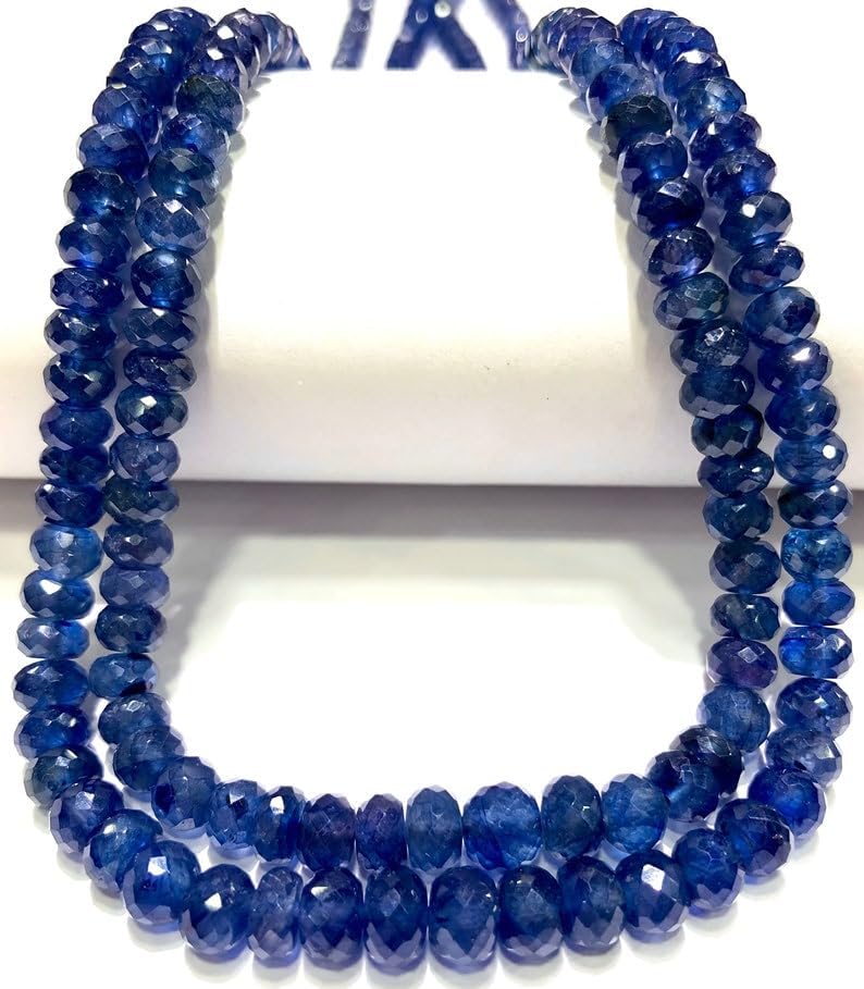 Natural Real Blue Sapphire roundelle facated Beads 5mm to 6.5mm 19 inch Long String Jewelry Making Gemstone Beads for Necklace Bracelet