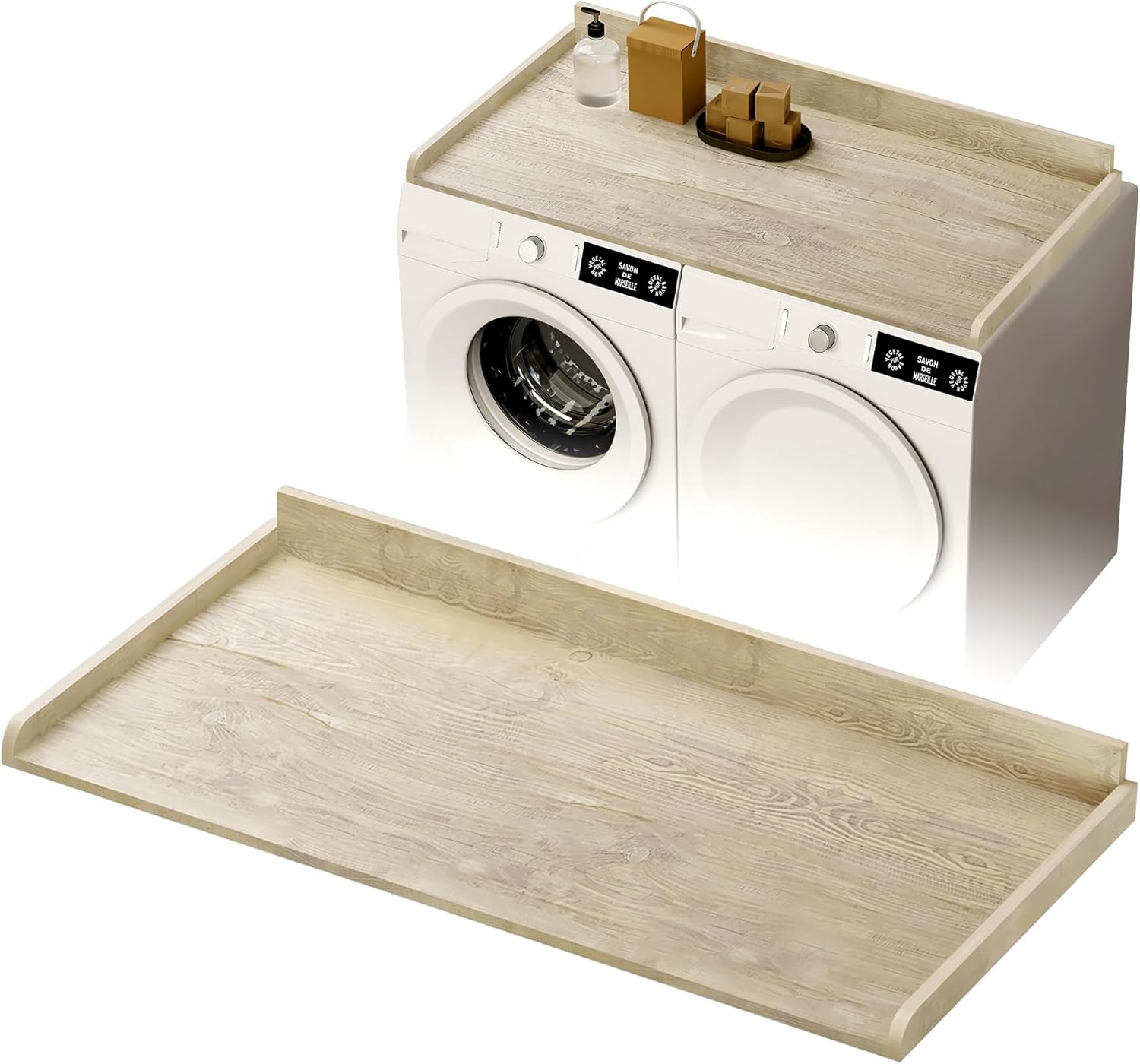 Washer Dryer Countertop, Laundry Countertop Over Wooden Washer and Dryer for The Top with Non-Slip Pads, Laundry Hamper Counter Storage Organization 54