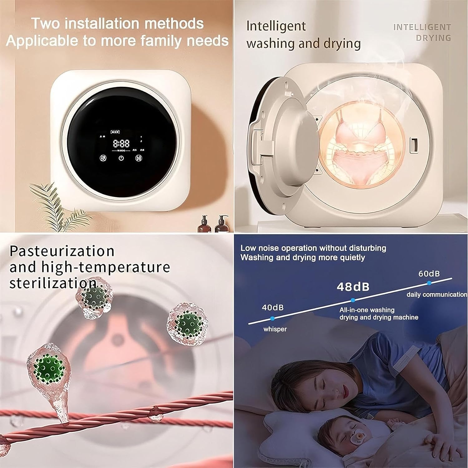 2 in 1 Mini Portable Washer and Dryer Combo, Mini Washing Machine with LCD Control Panel, Compact Dryer Stainless Steel Drum, for Small Clothes, Underwear, and Socks,Desktop