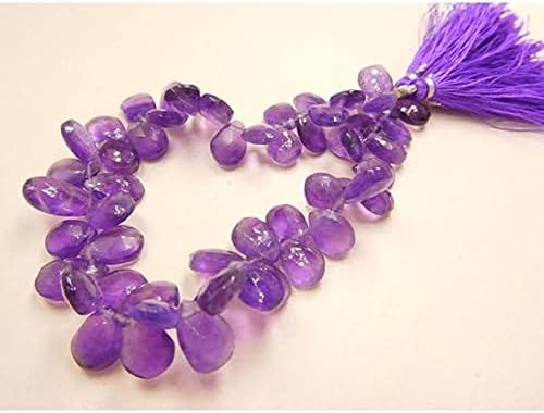 8 inch Strand of Natural Amethyst 8x10-7x12mm pear Faceted briolette Beads for DIY Jewelry Making. |BRIO_00307