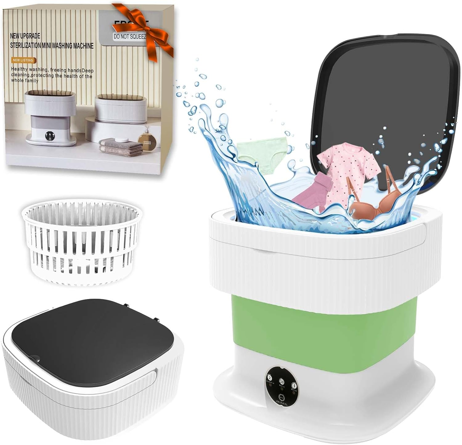 Portable Washing Machine, 16L Mini Washing Machine,60W Foldable Washer and Dryer with Spin for Travel, Underwear, Baby Clothes