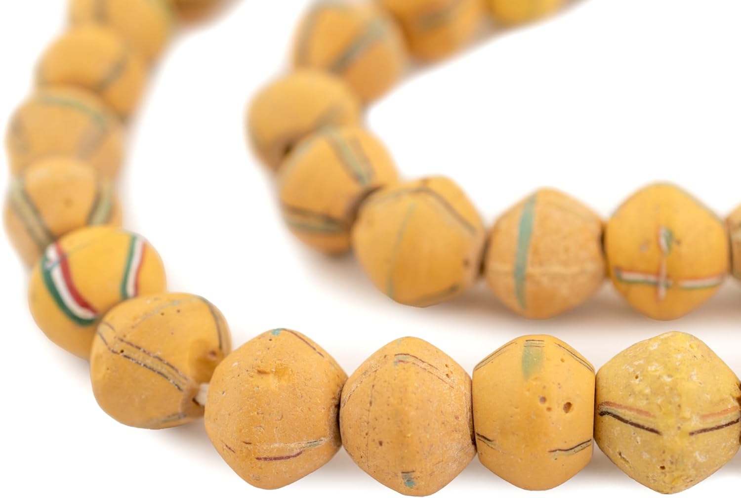 The Bead Chest Striped Yellow Antique Venetian King Beads: Authentic African Trade Bicone Glass Beads Full Strand