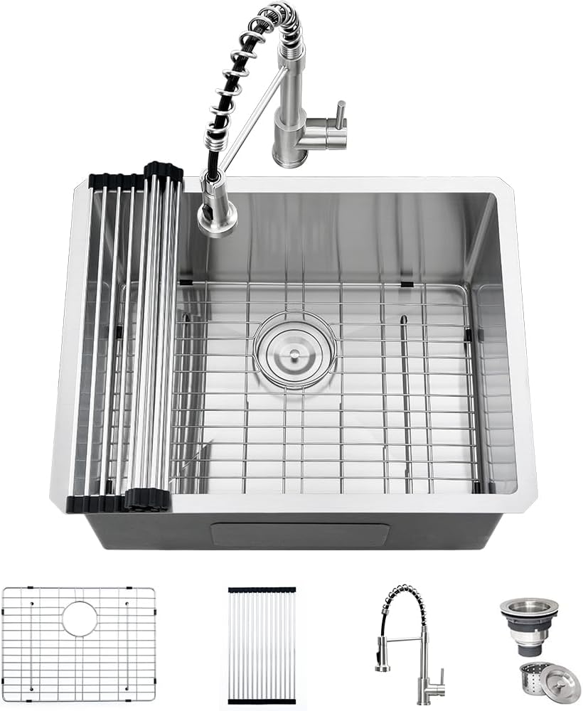 23 Inch Undermount Laundry Room Sink and Faucet Combo-iAnomla 23x18x13 Laundry Sink 16 Gauge Stainless Steel Undermount Kitchen Sink Deep Kitchen Sink Single Bowl Laundry Utility Sink with Faucet Set