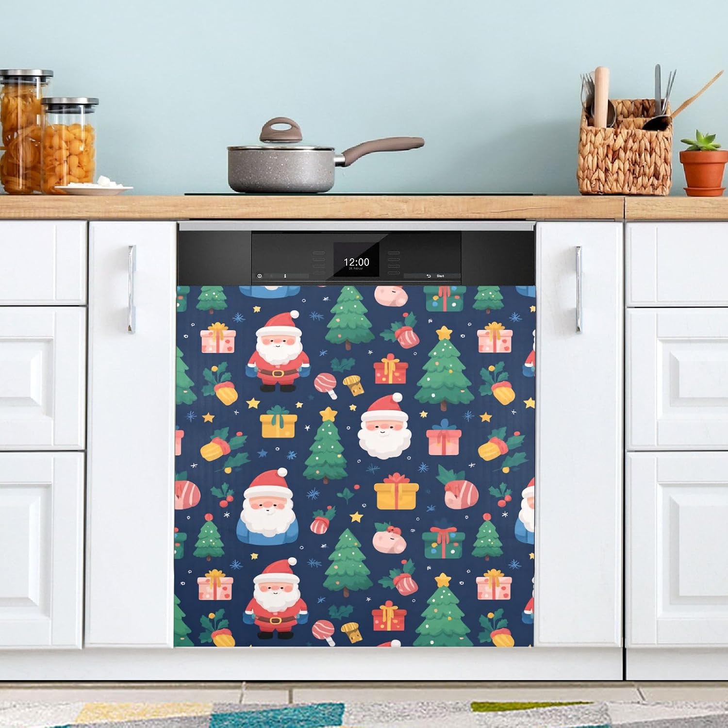 Pfrewn Christmas Winter Magnetic Dishwasher Cover Christmas Santa Claus Trees Star Gift (1) Fridge Door Covers Kitchen Decal Vinyl Panel Decorative Refrigerator Laundry Appliances 23x26in
