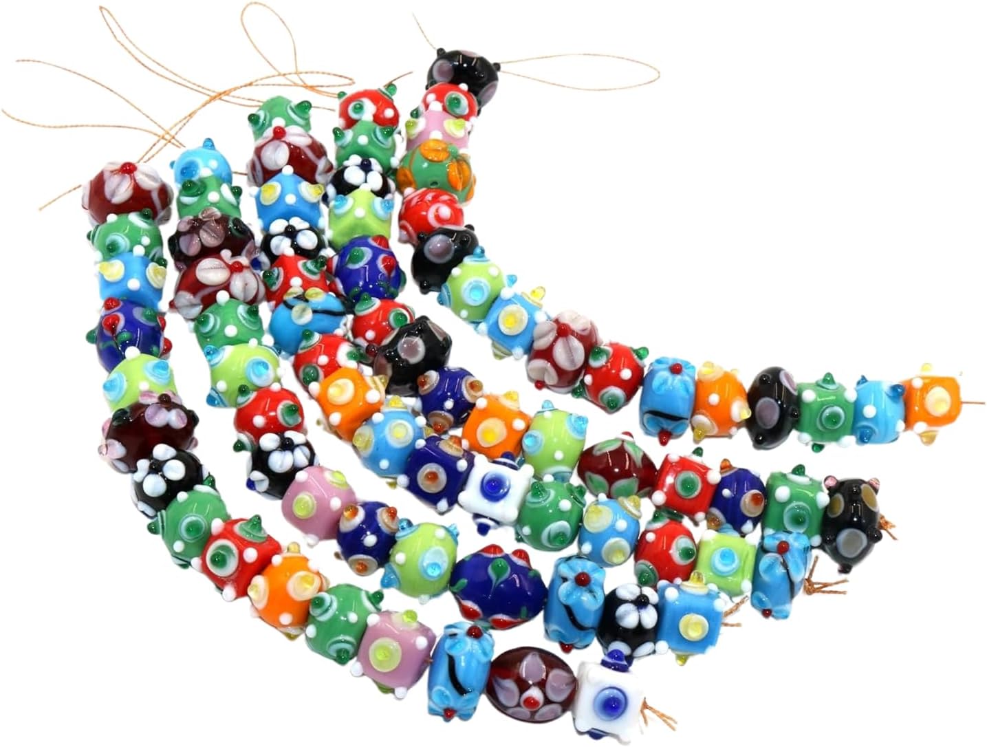 Handcrafted Colorful Lampwork Glass Beads | Murano Style Round Spacer Beads with Floral Dots | Available in 50 Strands | Assorted Beads for Jewelry Making, DIY Crafts.