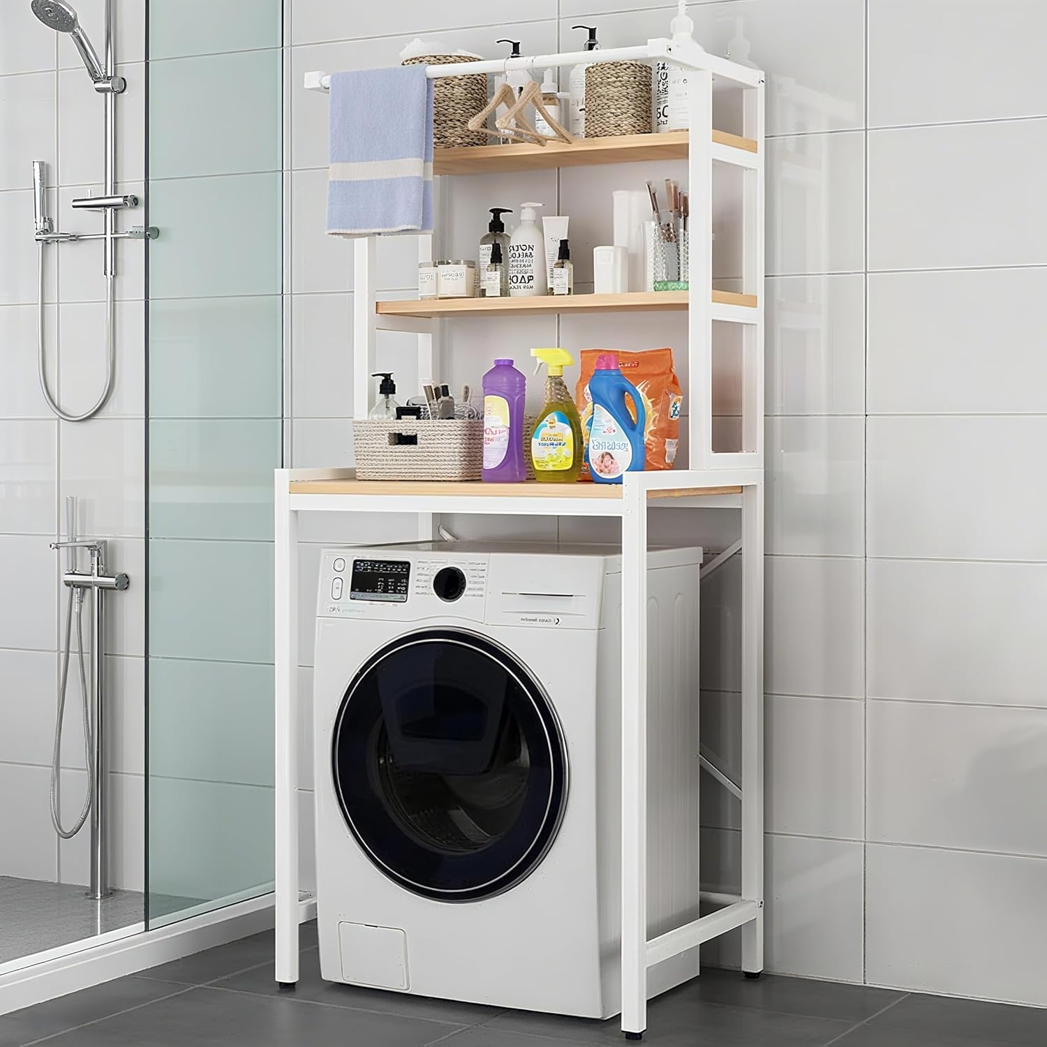 Gdrasuya10 Over The Washer and Dryer Storage Shelves for Laundry Organization, 3 Tier Washing Machine Storage Utility Rack Freestanding Laundry Storage Shelf Organizer Space Save (White)