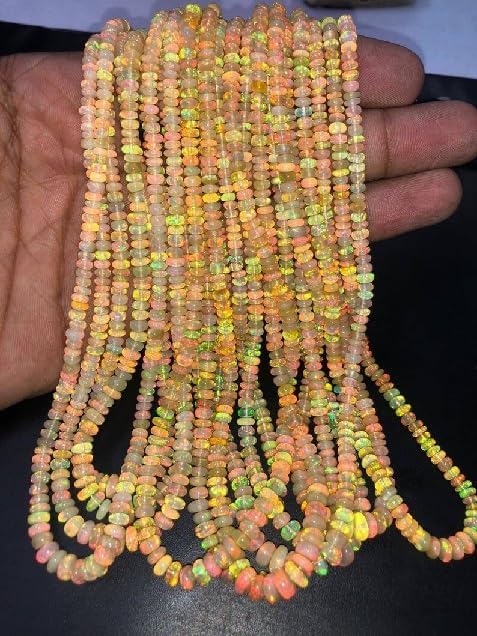 Ethiopian Opal Smooth Rondelle Beads 3.5-5.5 mm Opal Smooth Rondelle Beads Opal Plain Beads Fire Opal Beads Flashy Opal Bead for Making Jwelery