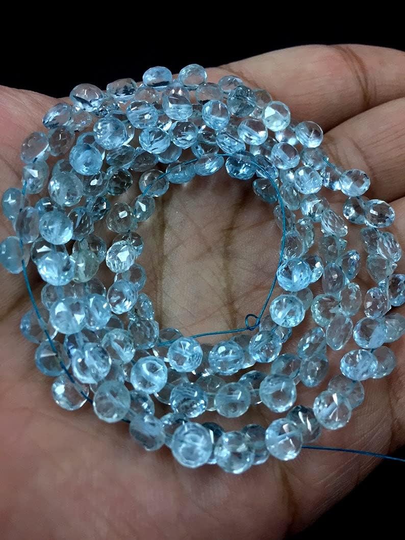 8 inch Strand of Natural Blue Topaz 5mm Onion Faceted briolette Beads for DIY Jewelry Making. |BRIO_01151
