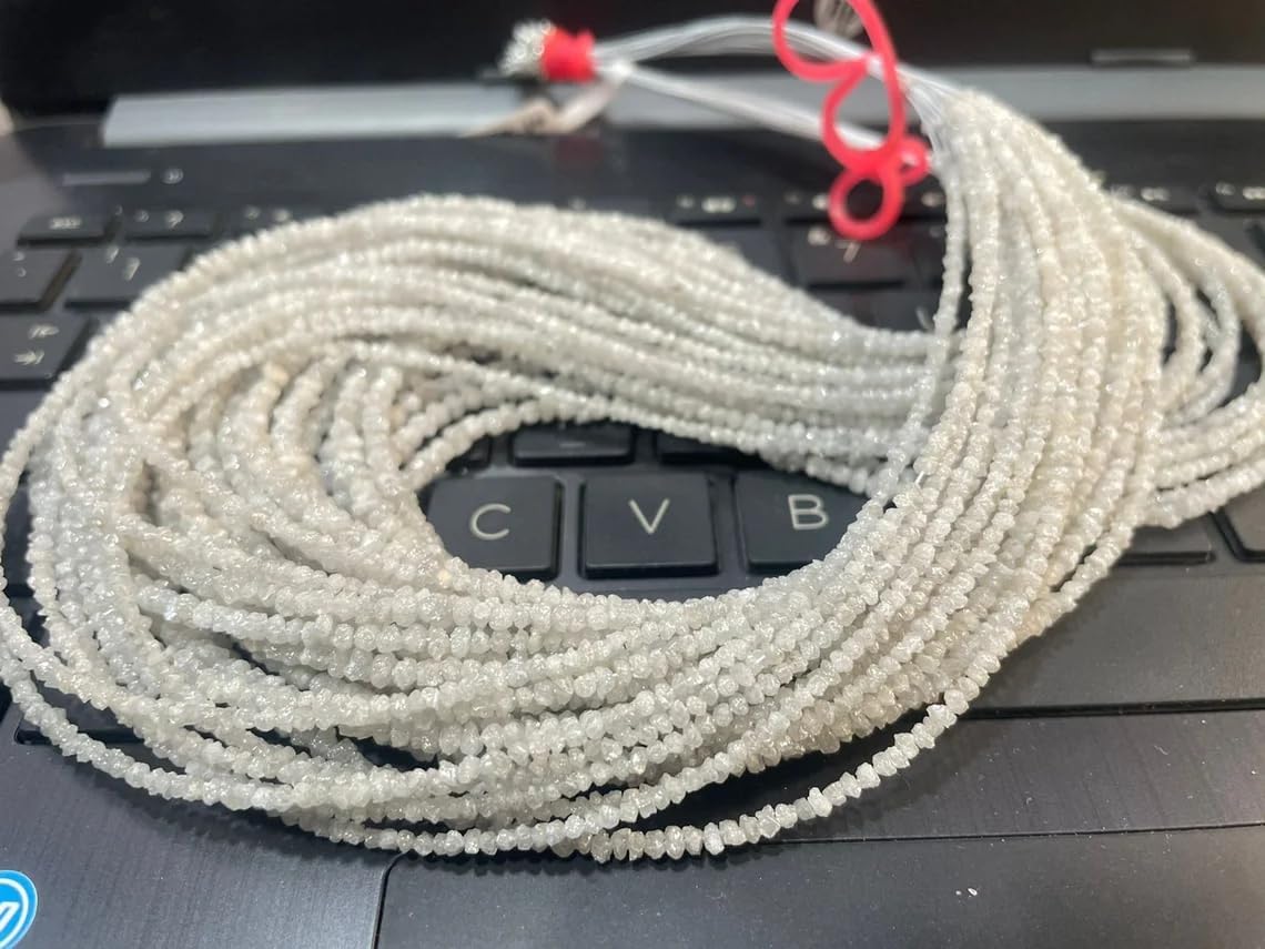 Stunning AAA Raw White Diamond Beads – 2-2.5mm Uncut Diamond Beads|16 Inch Strand for Crafting| Raw White Beads