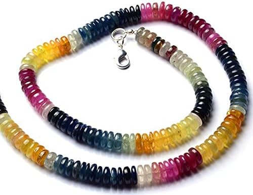 Beads Gemstone 1 Strand Natural Multicolor Sapphire 7MM Approx Smooth Heishi Beads 17.5 Inch Long Long Code-HIGH-11664