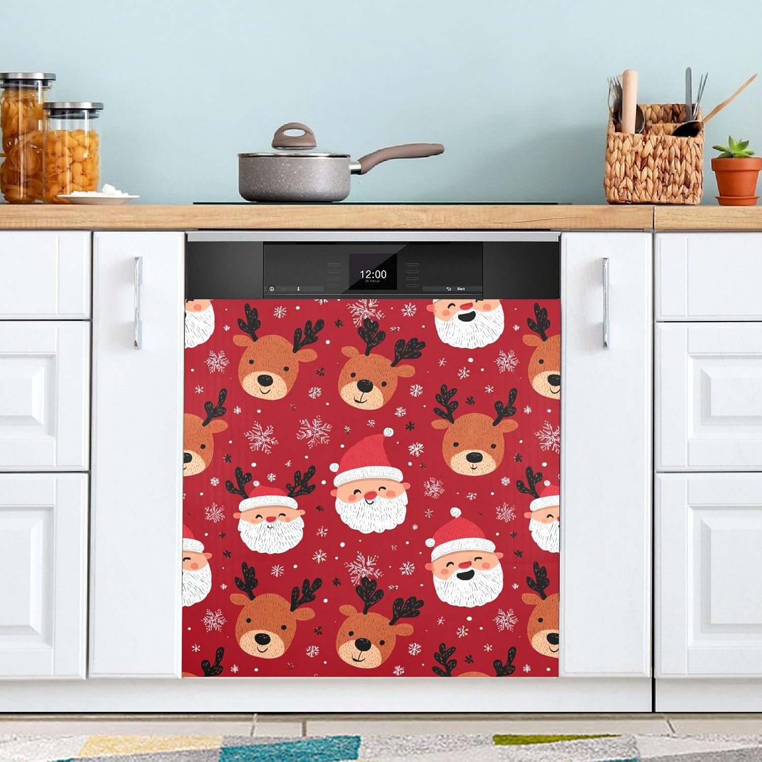 Pfrewn Christmas Winter Magnetic Dishwasher Cover Christmas Happy Santa Reindeer Snow (2) Fridge Door Covers Kitchen Decal Vinyl Panel Decorative Refrigerator Laundry Appliances 23x26in