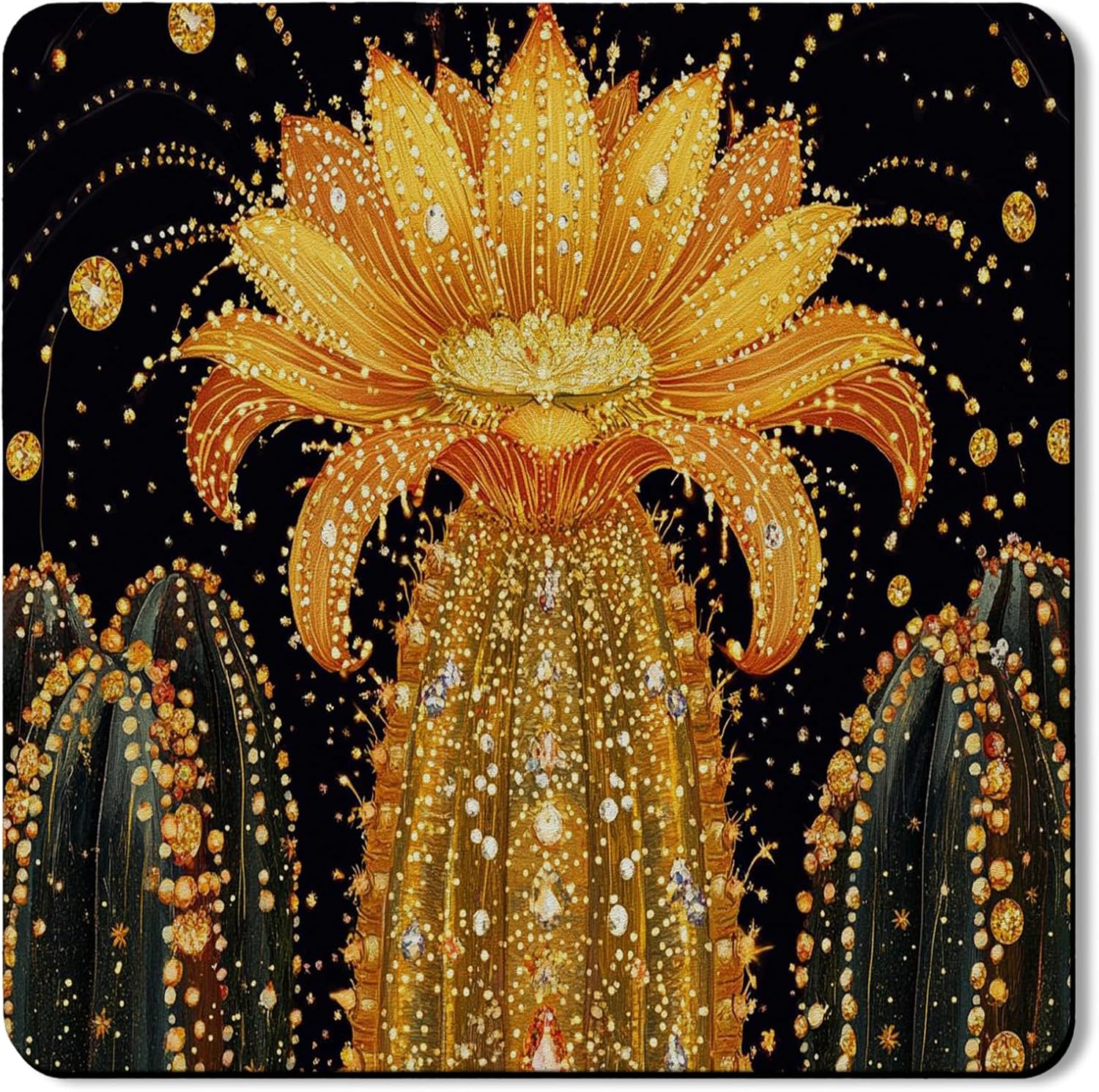 Cactus Washer Dryer Top Protector Mat, Vibrant Desert Floral Laundry Machine Dust Covers, Spring Rubber Anti-slip Waterproof Washer And Dryer Mats for Laundry Room 24x24 Inch