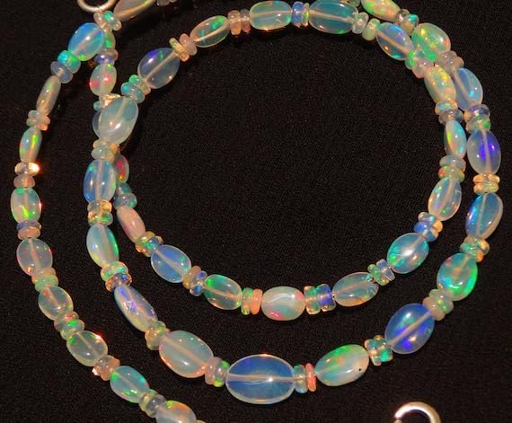 BEADS GEMSTONE 1 Strand Natural Ethiopian Opal Super Quality 4x6 to 6x8MM Nugget & 3MM Rondelle Bead Necklace 17 Inch Long Long Code-HIGH-11627