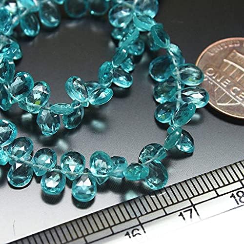 BEADS GEMSTONE Blue Apatite Faceted Checker Cut Pear Drop Gemstone Craft Loose Beads Strand 8 Inch Long 5mm 6mm Code-HIGH-21217
