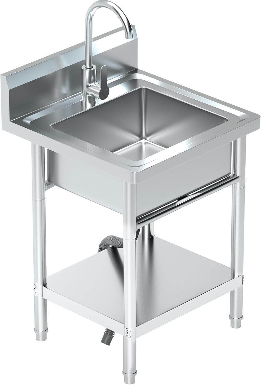 Utility Sink Freestanding Single Bowl Laundry Sink with Hot and Cold Water Plumbing Stainless Steel Sink for Kitchen and Bathroom Farmhouse Style