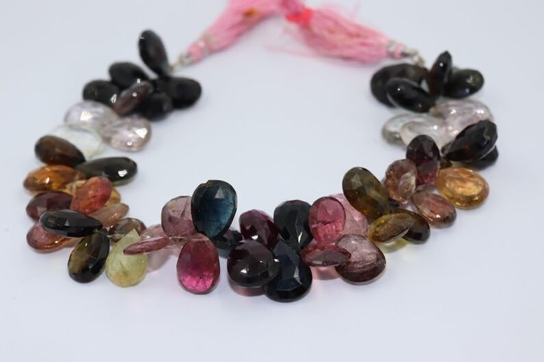 Multi Tourmaline Faceted Pear Shape Beads 11 * 16 mm & 9 * 11mm Tourmaline Briolette Tourmaline Side Cut Pear Beads for Making Jwelery