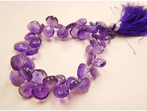 8 inch Strand of Natural Amethyst 7x10mm Heart Faceted briolette Beads for DIY Jewelry Making. |BRIO_00193