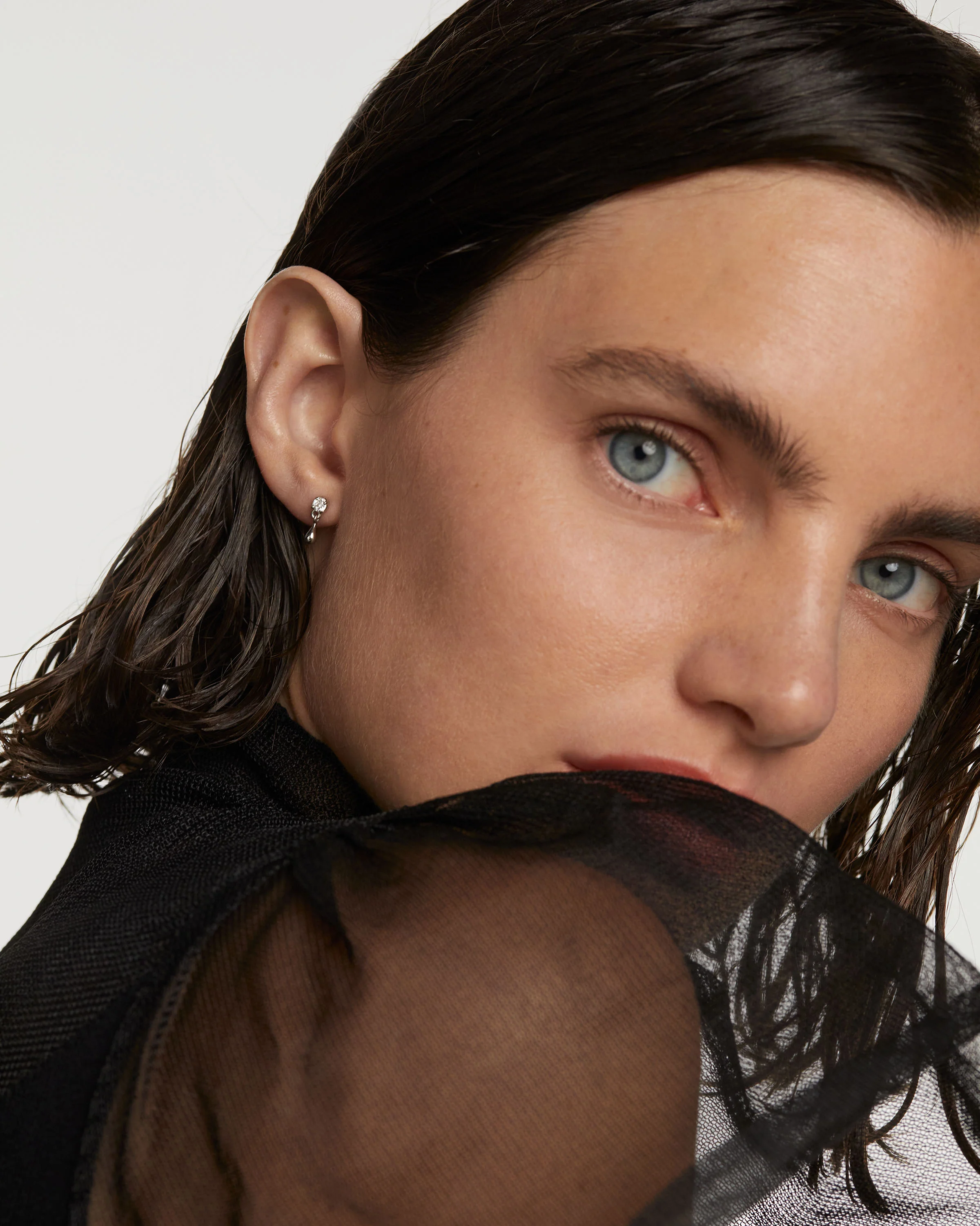 Water silver single stud Earring