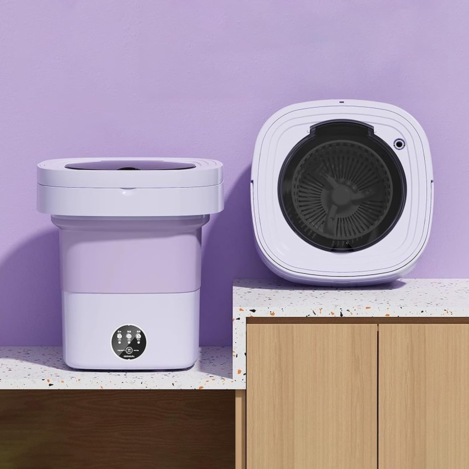 Portable Washing Machine, 15L Capacity Foldable Mini Washer with Drain Basket, Powerful Cleaning, for Underwear, Baby Clothes Socks And Small Items, Small Washer for Apartments, Dorm,RV(Purple)