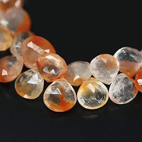 1 Strand Tangerine Quartz Heart Drop Faceted 4'' Long Strand Gemstone Beads, Jewelry Supplies for Jewelry Making, for Meditation Jewellery for Reiki Healing Mystic Gemstone Size 7mm to 10mm