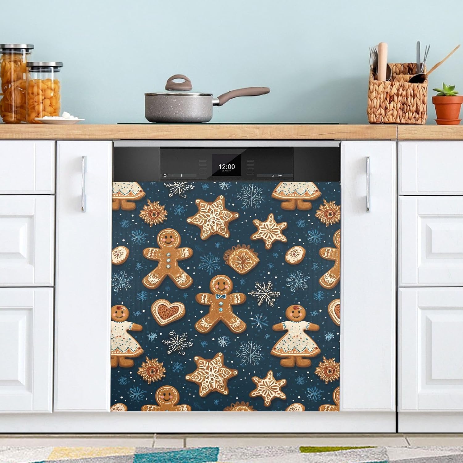 Pfrewn Christmas Winter Magnetic Dishwasher Cover Christmas Xmas Cute Gingerbread Man (106) Fridge Door Covers Kitchen Decal Vinyl Panel Decorative Refrigerator Laundry Appliances 23x26in