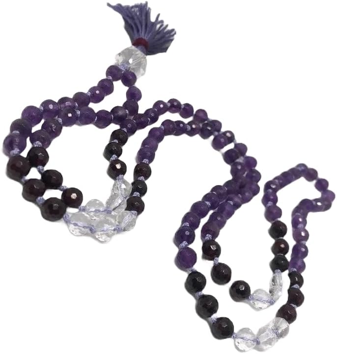 Natural quartz and amethyst, garnet 6mm-10mm 108 Mala Beads, Spiritual, Meditation Beads, Reiki, Japa Mala, Buddhist Prayer Beads, Yoga Bracelet, healing beads LKMALA-RRGU-420