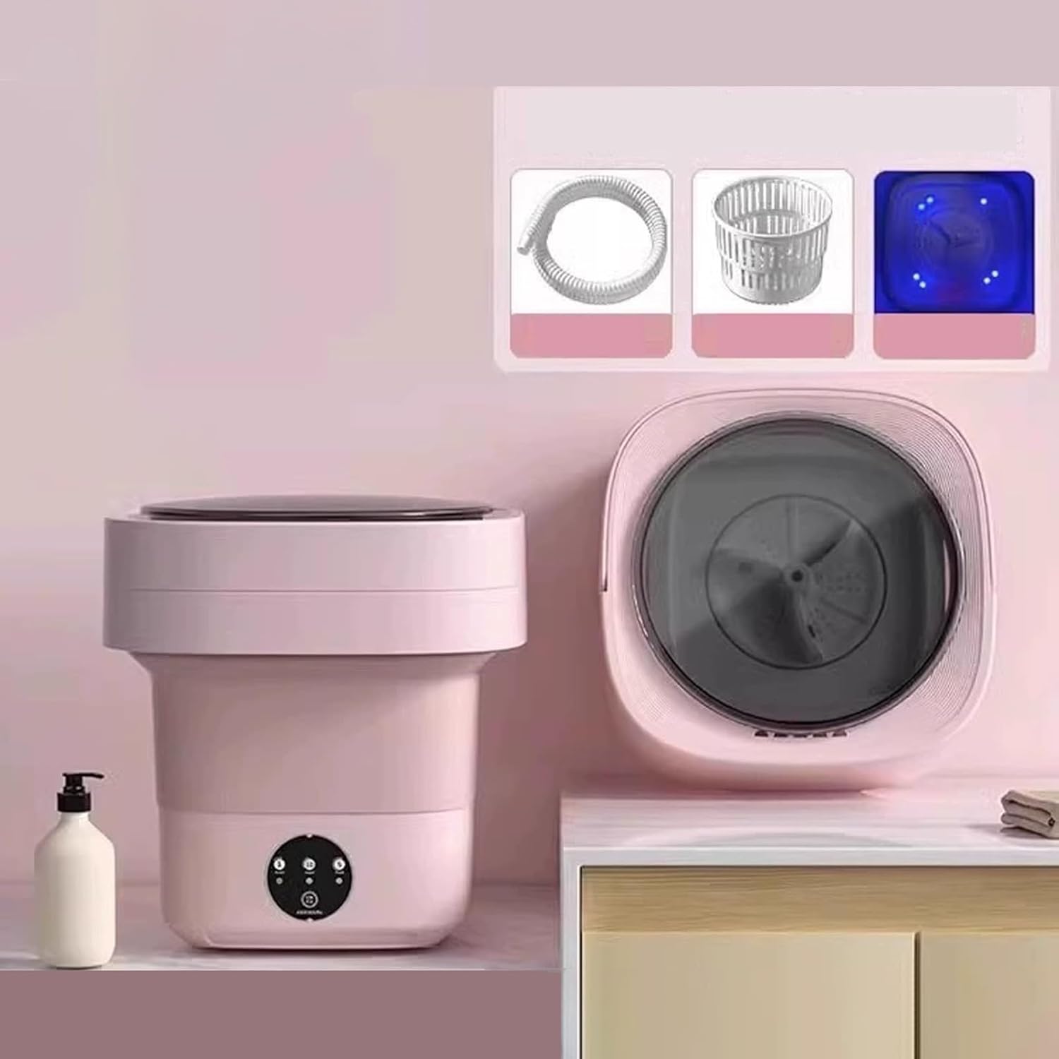 Portable Washing Machine, 2 in 1 Small Washing Machine, Foldable Collapsible Mini Washer and Spin Drying, Cleaning for Underwear, Baby Clothes, Sock, Small Delicates(Rojo,18L)