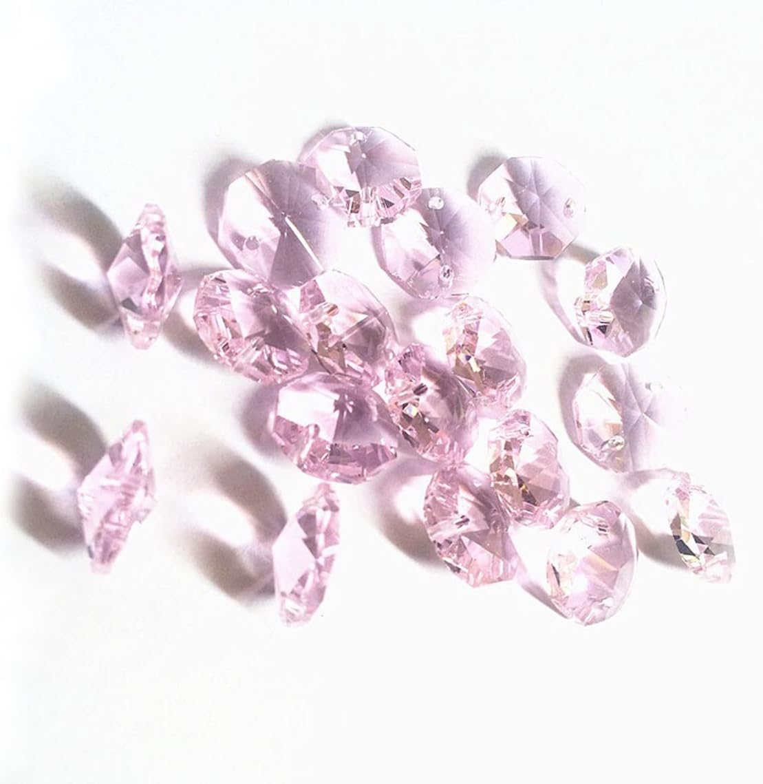 Hanging Crystals Prisms 1000pcs/lot Pink 14mm Crystal Octagon Beads Chandelier Parts for Garland Strand in 2 Holes, Crystal Glass Curtain Beads Hangings Crystals for Decoration