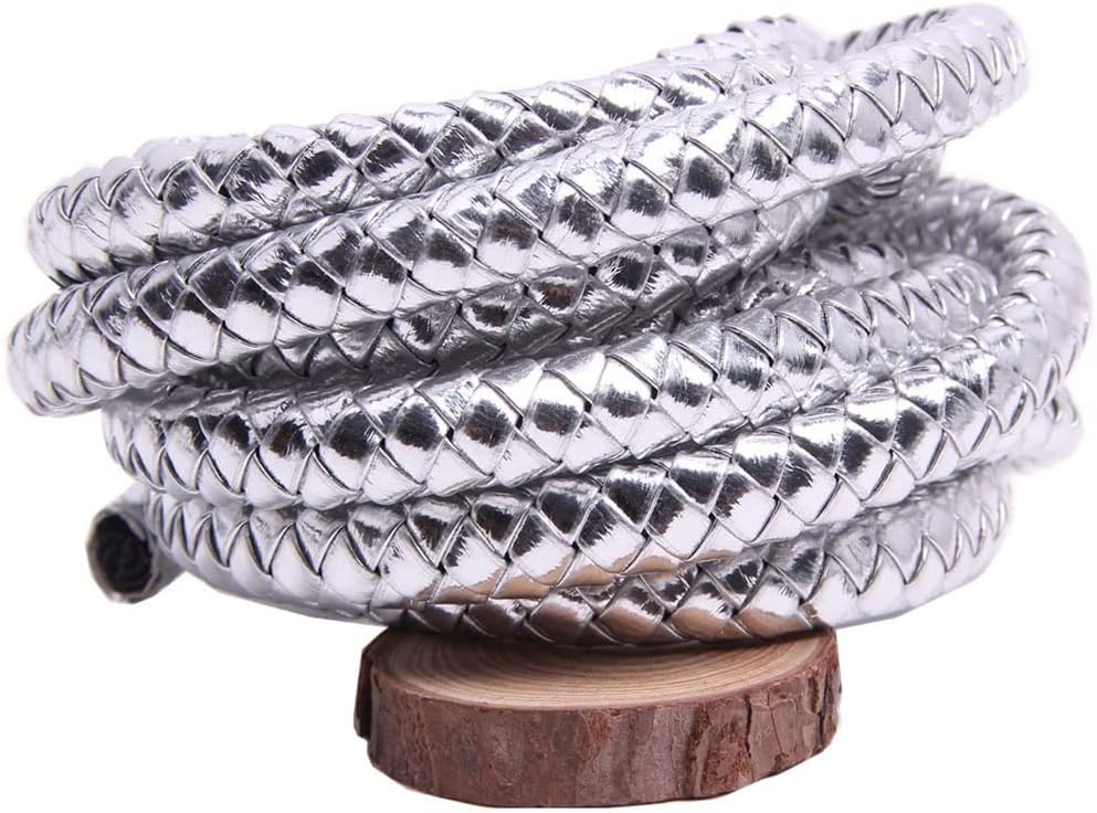 5m/100m Round Leather Cord String, DIY Necklace Bracelet Making Finding, Gold/Silver Braided PU Rope Jewelry Accessories, 1pcs (Color : Gold, Size 12mm 100m)(Silver,12mm 100m)