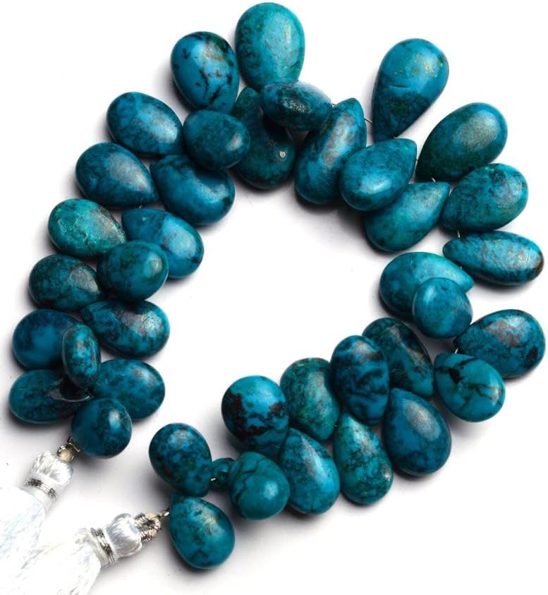 8 inch Strand of Natural Chrysocolla 10x8-15x10 mm pear Smooth briolette Beads for DIY Jewelry Making. |BRIO_02256