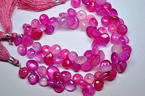 8 inch Strand of Natural Chalcedony 9-11mm Heart Faceted briolette Beads for DIY Jewelry Making. |BRIO_01810