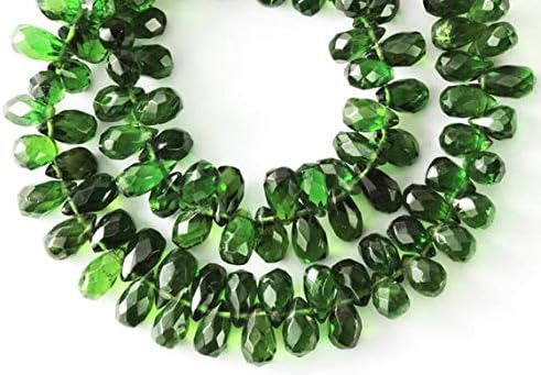 Chrome Diopside Faceted Pear Briolette, 3.8mm to 4.7mm x 6mm to 7.3mm, Natural Genuine Untreated Russian Pine Green Kelly Gemstone 10 pcs Code-HIGH-61250