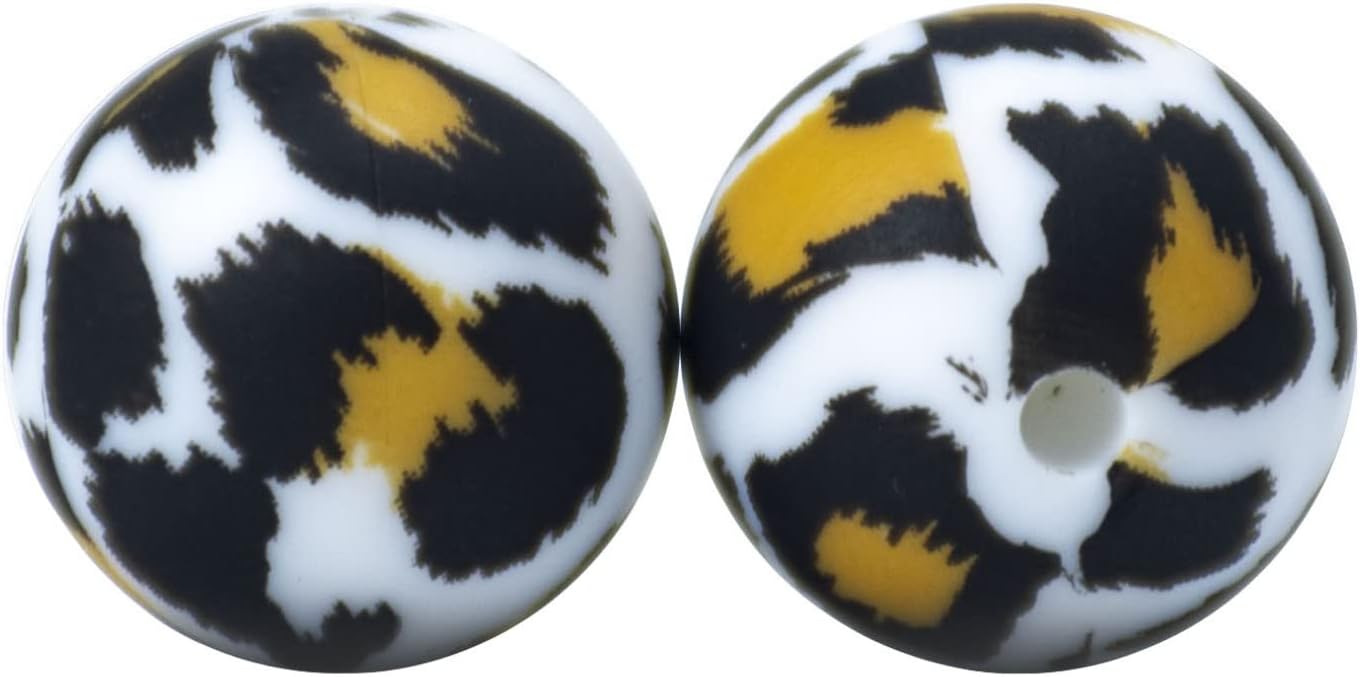 Silicone Beads Bulk 15mm DIY Necklace Bracelet Keychain Making Craft Set Jewelry, Leopard Prints Cow Silicone Beads Bulk Round Bead Loose with Accessories 10 Pieces (Green)