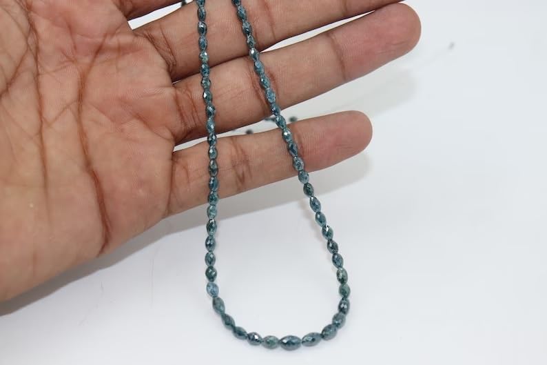 Blue Diamond Barrel Shape Beads 3 * 4mm Blue Diamond Faceted Oval Shape Bead Diamond Tumble Bead Natural Diamond Long Drill Beads