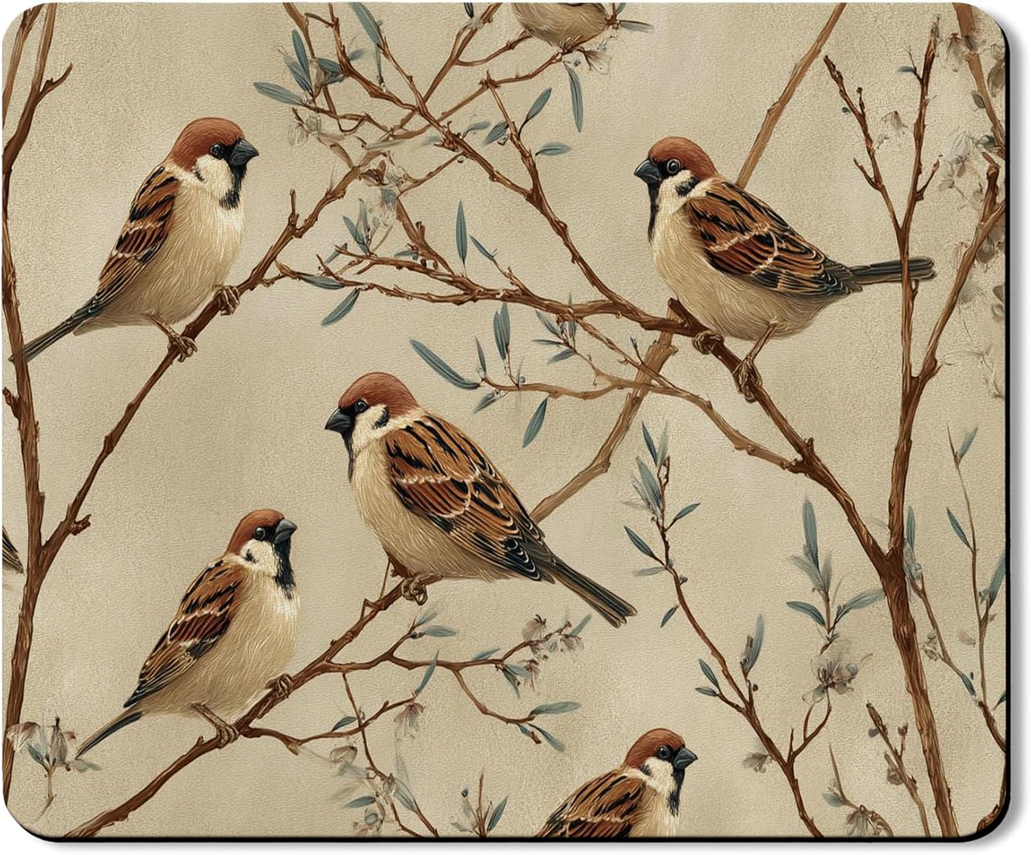 Sparrow Washer Dryer Top Protector Mat, Vintage Botanical Laundry Machine Dust Covers, Spring Decorative Rubber Anti-slip Waterproof Washer And Dryer Mats for Laundry Room 20x24 Inch