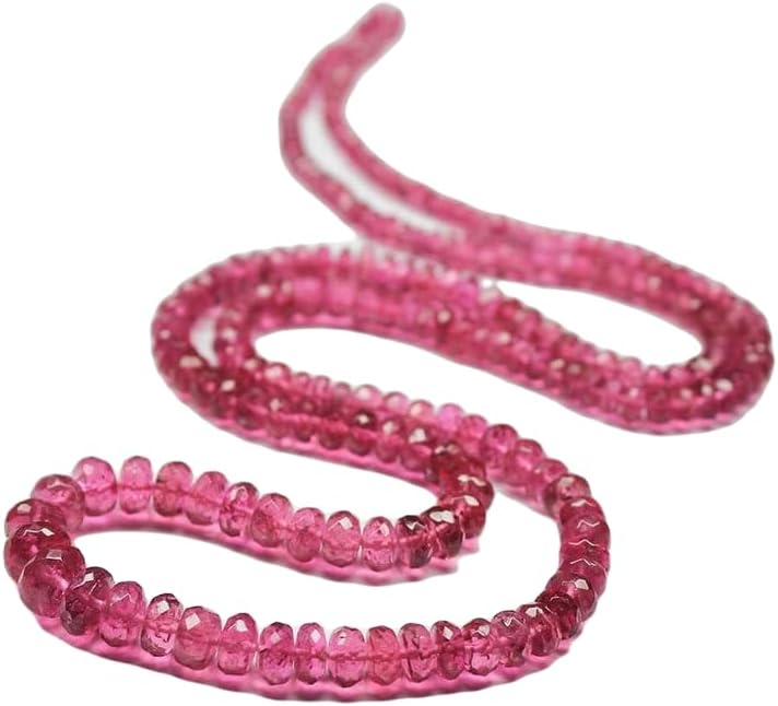13 inch Strand of Natural gem Pink Rubelite Tourmaline, 2-6mm Rondelle Faceted Beads for DIY Jewelry Making. | Beads_06368