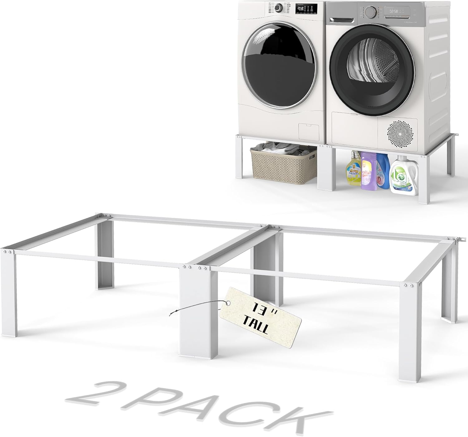Washer Dryer Pedestal Stand, Laundry Pedestal Set, Universal Design Fits all Major Brands, Heavy Duty Frame, Thick Anti Vibration Pads, White