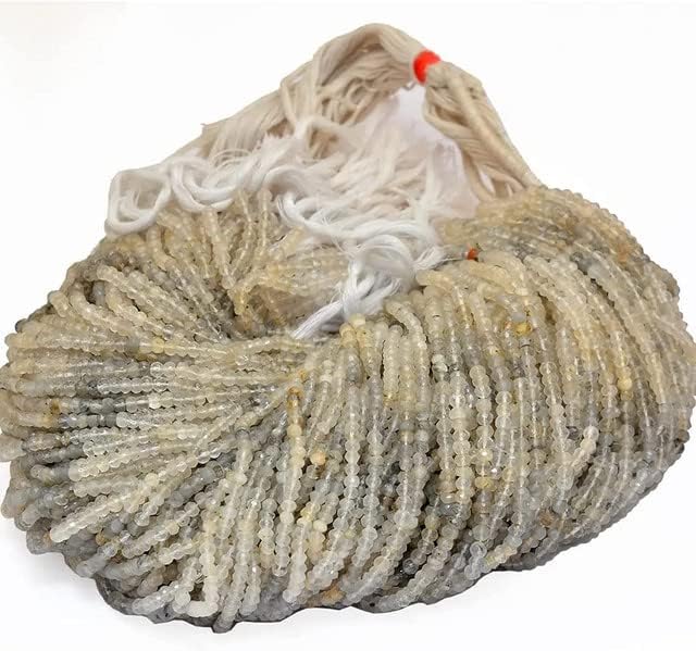 Moonstone Faceted Rondelle Beads | 4mm-5mm Beads 13inch Strand | Multi Shaded Grey Moonstone- Natural Semi Precious Gemstone Rondelle Beads CHIK-STNRD-21787